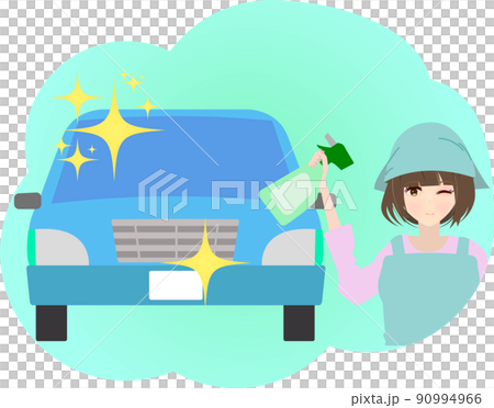 Illustration of a housewife cleaning the inside of the car Illustration of a housewife cleaning the inside of the car 90994966