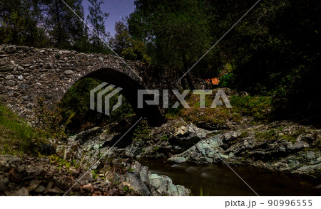 Ancient stone Venetian bridge in the Troodos mountains on the island of Cyprus. Ancient stone Venetian bridge in the Troodos mountains on the island of Cyprus. 90996555
