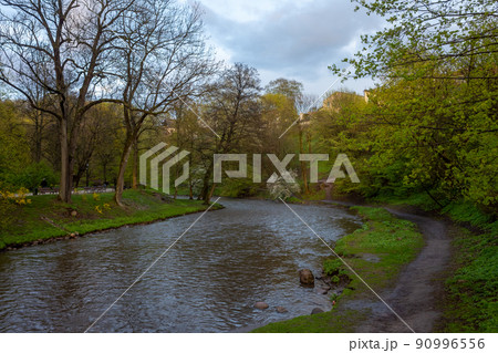 Vilnius River in Vilnius in the spring in fine weather. 90996556