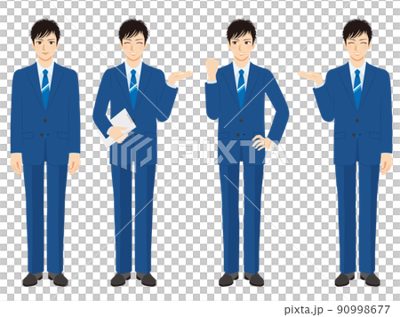 働く男性イラストセット 全身 紺色スーツ 黒髪 働く男性イラストセット 全身 紺色スーツ 黒髪 90998677