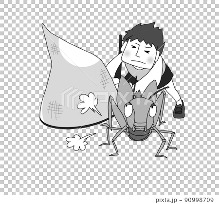 一個男孩試圖抓住一隻蚱蜢 90998709