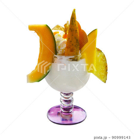 Delicious ice cream with melon and papaya. Healthy summer food concept. 90999143