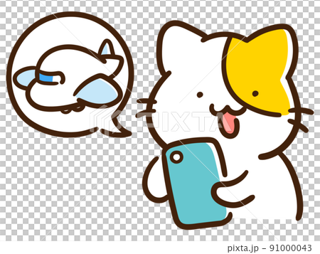 一隻可愛的貓在網上購買飛機登機牌的變形插圖 91000043