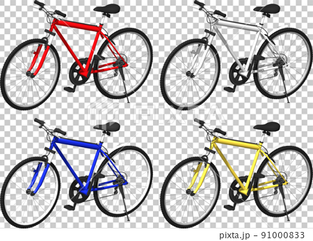 健康的な自転車生活、4色のマウンテンバイク。背景透明イラスト 91000833