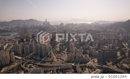 kowloon city view in day time, drone point of view 91001264