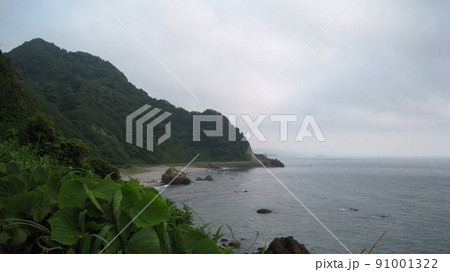 間瀬浦浜海岸と日本海と弥彦岬 91001322