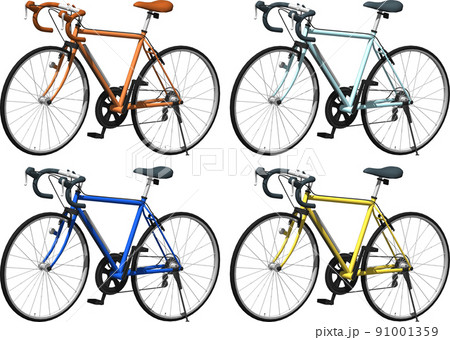 健康的な自転車生活、4色のロードバイク。背景透明イラスト 91001359