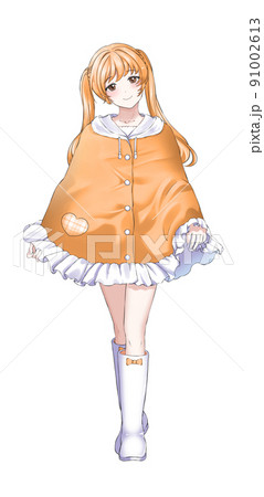 ポンチョを着たツインテールオレンジ担当の女の子 ポンチョを着たツインテールオレンジ担当の女の子 91002613