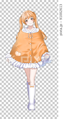 ポンチョを着たツインテールオレンジ担当の女の子 ポンチョを着たツインテールオレンジ担当の女の子 91002613