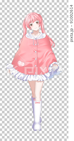 Girl in charge of twin tail pink wearing a poncho 91002614