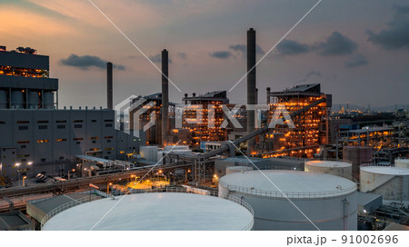 Aerial view electric plants turbine generator in the power plant, Gas turbine electrical power plant electricity generating station industry. Aerial view electric plants turbine generator in the power plant, Gas turbine electrical power plant electricity generating station industry. 91002696