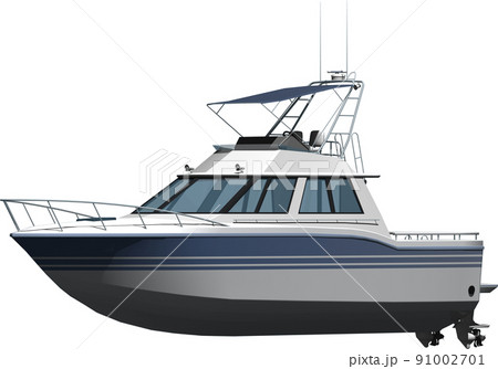 夏のイメージ停泊中の白いクルーザー。背景透明イラスト 夏のイメージ停泊中の白いクルーザー。背景透明イラスト 91002701