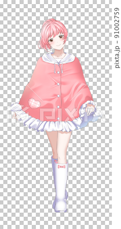 Girl in charge of ponytail pink wearing a poncho Girl in charge of ponytail pink wearing a poncho 91002759