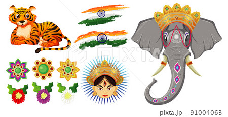 Set of Indian Hindu object decoration 91004063