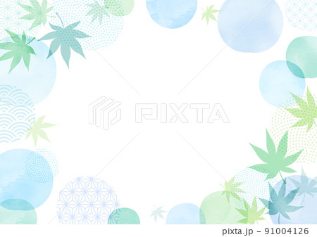 水彩　夏の楓 和風背景　フレーム 91004126