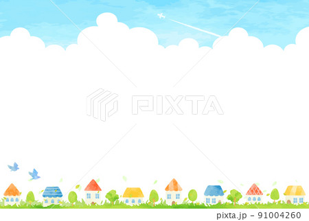 シンプルな手描きの街並みイラスト 91004260