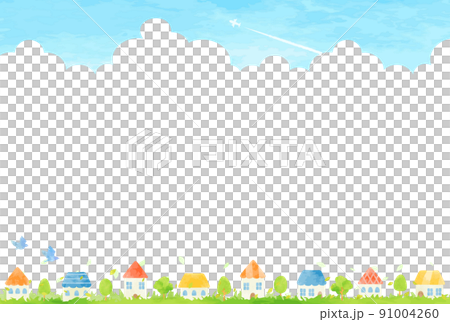 シンプルな手描きの街並みイラスト 91004260