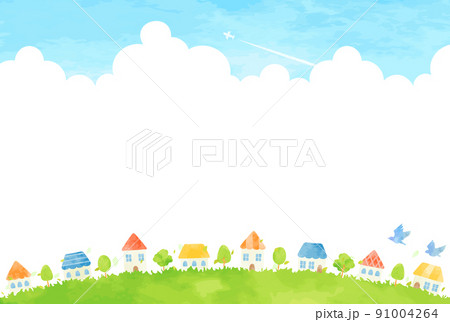 手描きの穏やかな街並みの風景イラスト 91004264