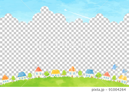 手描きの穏やかな街並みの風景イラスト 91004264