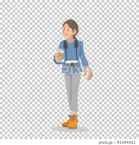 カメラを持って散策を楽しむ女性 カメラを持って散策を楽しむ女性 91004921