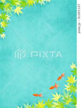 背景素材 金魚 青紅葉 和紙 夏イメージ 91005107