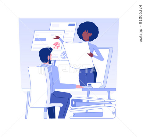 Business consultant isolated concept vector illustration. Businessman talking with consultant online with laptop, remote communication, financial advisor, advertising agency vector concept. 91005224