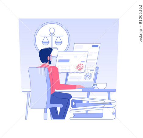 Prepare legal documents isolated concept vector illustration. Professional lawyer writing contracts and patent applications, business people, providing legal service vector concept. 91005362