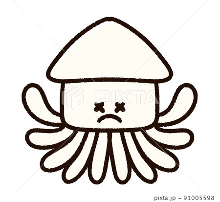 弱ったイカのキャラクターのイラスト素材