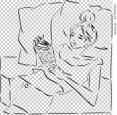 Line art of a woman reading a book Line art of a woman reading a book 91006061