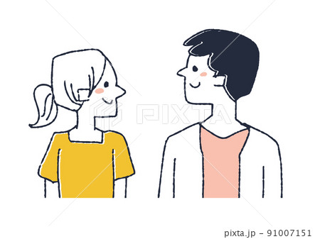 若い女性と男性　横に並び向かい合う隣人 91007151