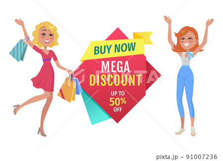 Special offer vector banner with people shopping Special offer vector banner with people shopping 91007236