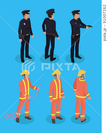 Police Officer and Firefighter Vector Illustration 91007262
