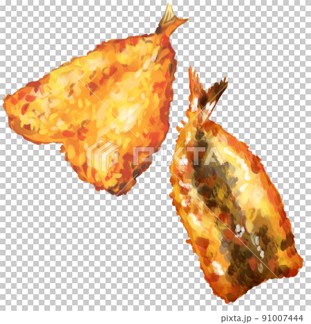 手繪水彩 Iwashi 蒼蠅和 Aji 油炸插圖集 91007444