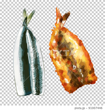 07 Hand-painted watercolor raw eagle and Iwashi fly illustration set from the back 91007446
