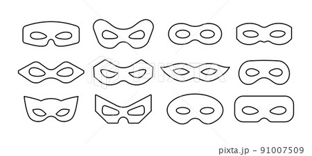 Mask superhero carnival or scammer villain vector line art icon set. Mask superhero carnival or scammer villain vector line art icon set. 91007509