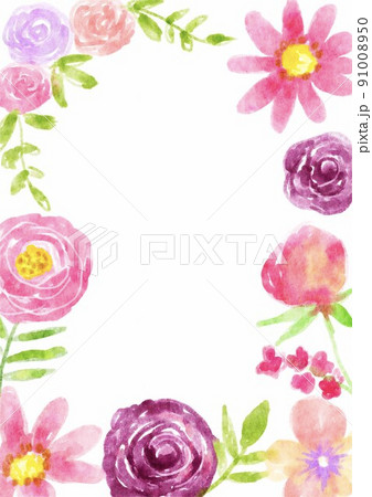 花フレーム Watercolor flower. Handmade. Illustration 花フレーム Watercolor flower. Handmade. Illustration 91008950