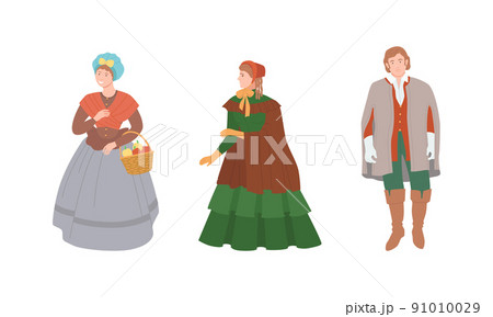 Inhabitants of medieval Europe wearing traditional clothing set cartoon vector illustration 91010029