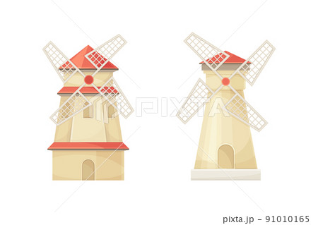Wooden rural windmills set. Farm agricultural buildings vector illustration Wooden rural windmills set. Farm agricultural buildings vector illustration 91010165