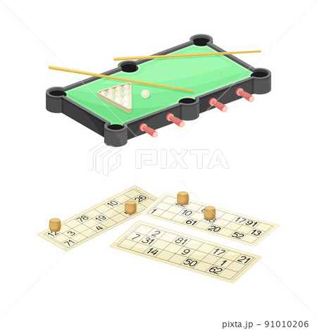Billiard and lotto board games for adults and children set vector illustration 91010206