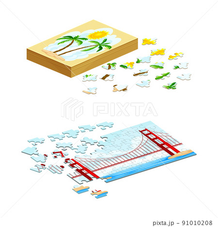 Puzzle board games for adults and children set vector illustration 91010208