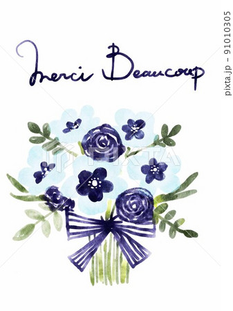 ありがとう 花フレーム Watercolor flower. Illustration ありがとう 花フレーム Watercolor flower. Illustration 91010305