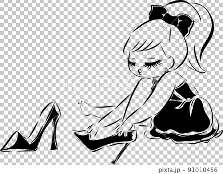 ママのハイヒールをこっそり履く女の子 線画 ママのハイヒールをこっそり履く女の子 線画 91010456