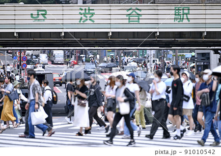 日本の東京都市景観 6月中旬だがいまだコロナ禍は続く…渋谷はコロナ禍前と変わらない人流…＝20日 91010542
