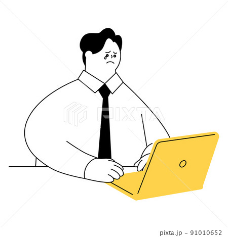 泣きながらノートパソコンを操作するビジネスマン。 91010652