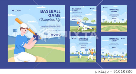 Baseball Game Sports Social Media Post Template Flat Cartoon Background Vector Illustration 91010830