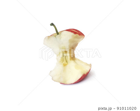 Red apple with missing a bite isolated on white background 91011020