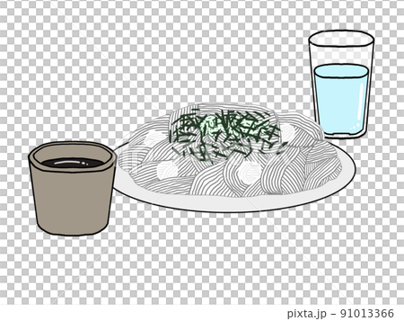 Illustration of somen and drinking water (with soup) 91013366