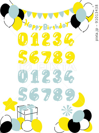 Happy birthdayの装飾数字バルーンつき(イエロー&ブルー) Happy birthdayの装飾数字バルーンつき(イエロー&ブルー) 91013438