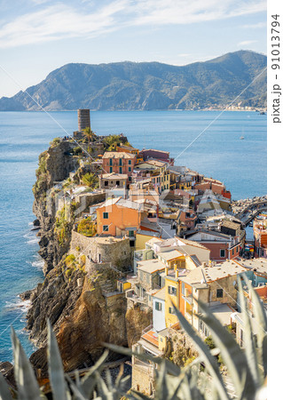 Landscape of coastline with Vernazza village in Italy Landscape of coastline with Vernazza village in Italy 91013794