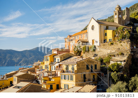 Landscape of Vernazza village on coast in northwestern of Italy 91013813